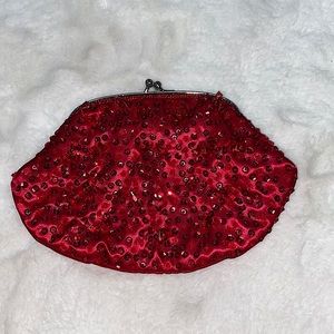 Red beaded clutch